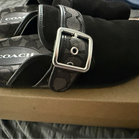 Coach Black Suede Clogs with Silver Buckle - Picture 5 of 8